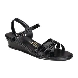 SAS Women’s Strappy Black Leather Wedge Heel Sandals Size 8.5 Comfort Dressy